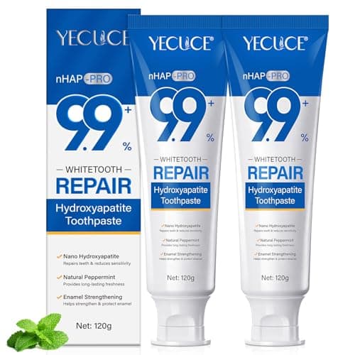 Image of 2 Pack Hydroxyapatite Toothpaste for Teeth Enamel Repair, Remineralization & Reduces Sensitivity - Whitens Teeth, Contains 9.9% Nano-Hydroxyapatite, Safe for All Ages (Mint,120g)
