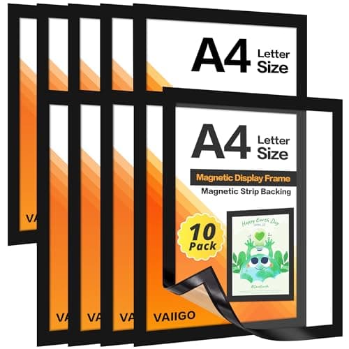 Image of VAIIGO A4 Magnetic Sign Holder for Fridge, 10Pack Magnetic Display Frame for Fridge Whiteboards and Metal Surfaces, Picture Frame, Document Paper Holder, Black