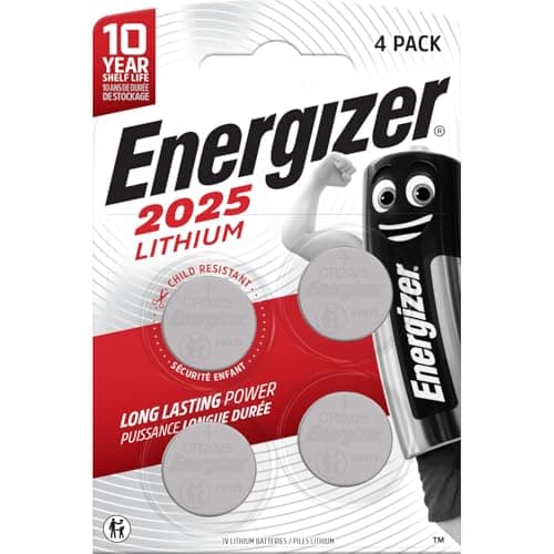 Image of Energizer CR2025 Batteries (4 Pack) - Lithium 3V Coin Battery - Car Key Fobs, Watches, Home/Medical/Fitness Devices - 10 Year Shelf Life - Child Resistant Packaging