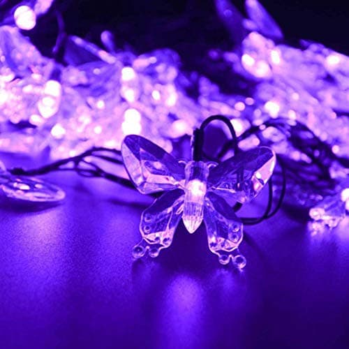 Image of Butterfly String Lights,KINGCOO Waterproof 4.8M/16FT 20LED Butterfly Solar Lamp Christmas Fairy Decorative Lights for Home Party Wedding Patio Garden Porch Balcony Lighting Decorations (Purple)
