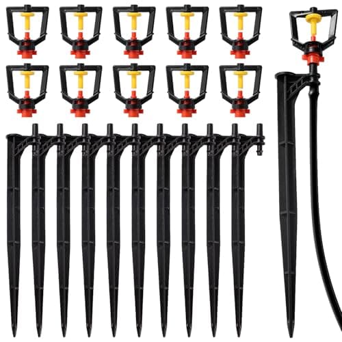 Image of VooGenzek 10 PCS Micro Nozzle and 10 PCS Irrigation Drip Support Stakes, 360 Degree Sprinkler Nozzle, Refraction Misting Nozzle, Rotating Micro Sprinkler, Refraction Spray Nozzle, for Farm