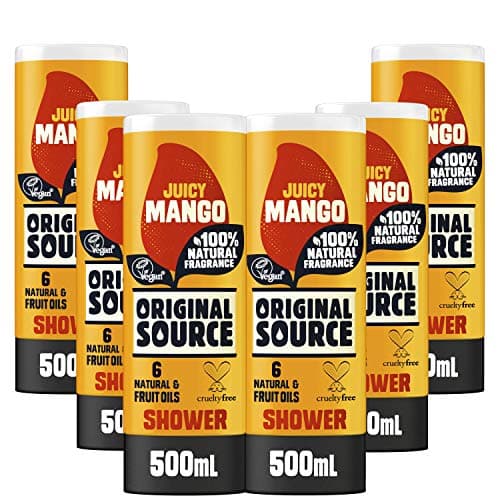 Image of Original Source Mango Shower Gel, 100 Percent Natural Fragrance, Vegan, Cruelty Free, Paraben Free, Bulk Buy, Pack of 6 x 500 ml