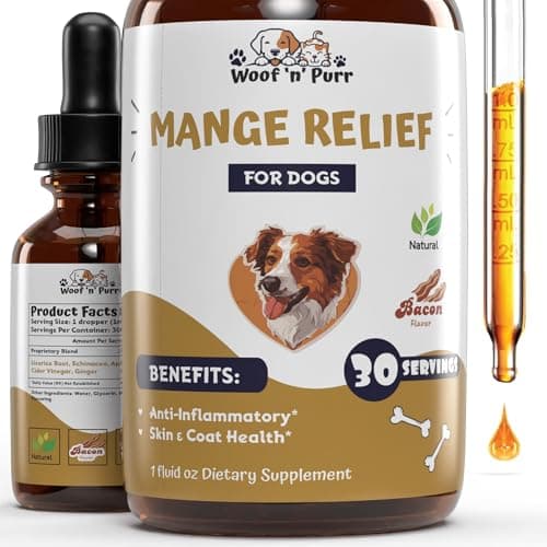 Image of Natural Mange Treatment Dogs - Mange in Dogs Treatment - Dog Mange Treatment - Mange Treatment - Mange Treatment for Dogs - Mange Relief for Dogs - Dog Mange - Mange in Dogs - 1 fl oz - Bacon Flavor