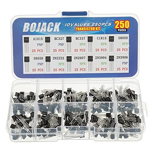 Image of BOJACK 10 Values 250 Pcs A1015 BC327 BC337 C1815 S8050 S8550 2N2222 2N2907 2N3904 2N3906 PNP NPN Power General Purpose Transistors Assortment Kit