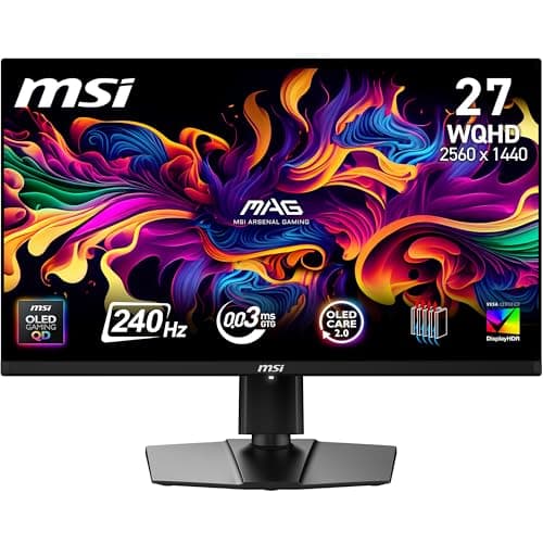 Image of MSI MAG 273QP QD-OLED X24 26.5 inch WQHD Gaming Monitor - 2560 x 1440 Quantum Dot OLED Panel 240Hz/0.03ms, 99% DCI-P3, ΔE≤2, DisplayHDR True Black 400, DP 1.4a, HDMI 2.1
