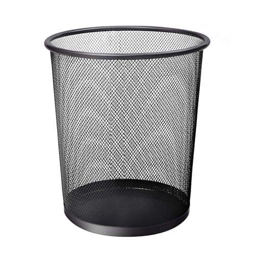 Image of KEPLIN Round Trash Can Bin - 1 Pack Charcoal Black Non-slip Mesh Bins | Waste Paper Bin | Sturdy Metal Bin Indoor Waste Bin for Home, Bedroom, Office, Bathroom, Living Room