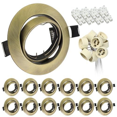 Image of Wondlumi 12x GU10 Downlights for Ceilings 360° Tilt Swivel Recessed Ceiling Lights Metal Frame Round Antique Brass Spotlights Fitting 240V, Outer Diameter: 90mm, Cut-Out Hole: 68-85mm, No Bulbs