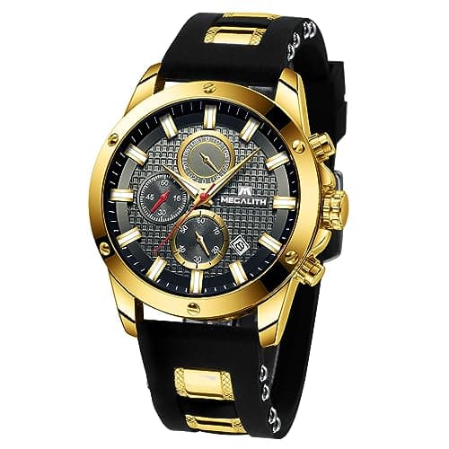 Image of MEGALITH Mens Watches Chronograph Waterproof Watches for Men Black Face Analogue Quartz Wrist Watches Designer Gents Watches Black Rubber Luminous Date