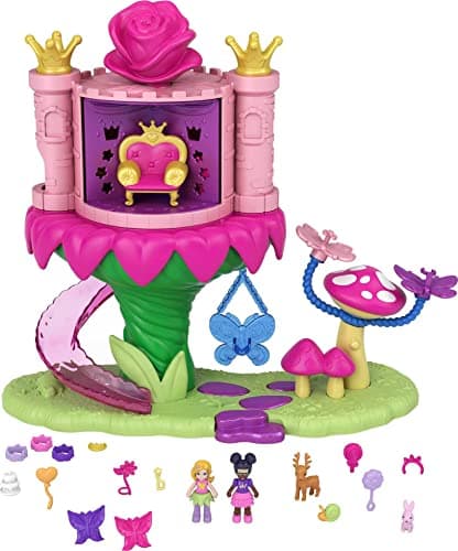 Image of Polly Pocket Rainbow Funland Fairy Flight Ride Playset, Polly & Friend Dolls, 15 Accessories, Dispenser Feature for Surprises, Great Gift for Ages 4 & Up