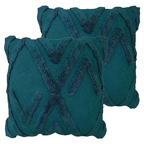 Image of furn. Kamjo Geometric Tufted Feather Filled Cushion - Twin Pack, Navy, 50 x 50cm