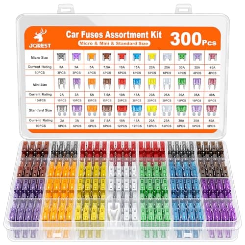 Image of JOREST 300Pcs Car Fuses Assorted Kit, 160 Mini Blade Fuse Automotive + 90 Standard Mixed Fuses + 50 Micro Fuse Set + Puller – for RV Truck Motorcycle(2Amp 3A 5A 7.5A 10A 15A 20A 25A 30A 35A 40A)
