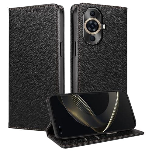 Image of FERLAN Cover compatible with Huawei Nova 11 Pro Case Leather Wallet Book Flip Folio Stand View Magnetic Closure with Card Slots Cover PU Leather Wallet Case (Black)