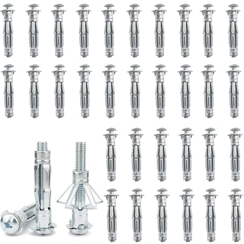 Image of Lxoraziy Pack of 50 Hollow Wall Fixings M6 x 52mm, Plasterboard Fixings Hollow Wall Anchor, Heavy Duty Metal Cavity Wall Fixings Anchors Plugs For Plasterboard, Cavity Wall, Fibreboard