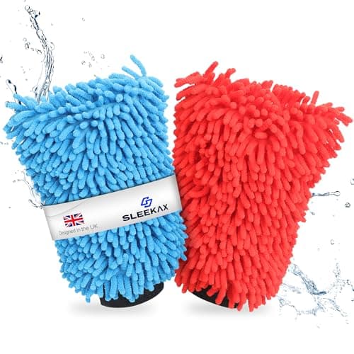 Image of SLEEKAX Microfibre Car Wash Mitt - Ultra-Soft, Super Absorbent & Scratch-Free Wash Mitt Glove for Car Washing, Lightweight & Durable, Safer Than Sponge & Wash Cloths, Effectively Traps Dirt-2 Pack