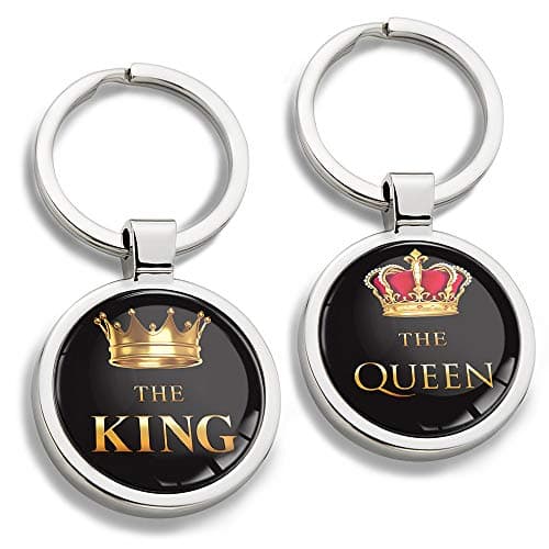 Image of Biomar Labs Stainless Steel Metal Keychains With Multiple Unique Designs Durable Premium Accessory Car House Keys Backpack Gift Travel Souvenir Elegant (The King & The Queen Emblem KK 251)