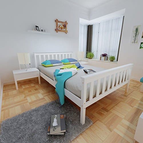 Image of Panana Double Bed Wooden Frame, 4FT6 White Finished Solid Pine Wood Platform Bedstead, Fits for Double Size Mattress190*135cm, Perfect for Adults Kids Teenagers (White, Double)