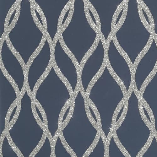 Image of Arthouse | Sequin Trellis Navy/Silver Wallpaper | Elegant Feature Wall Décor | Shimmering Silver Sequin Design | Modern Navy Blue Wallpaper | Paste The Paper Application | 600 x 53cm