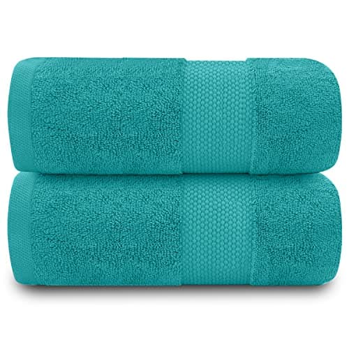 Image of GC GAVENO CAVAILIA Soft Bath Towel Set | 2 Pieces Egyptian Cotton Bathroom Towel | 700 GSM Hotel Collection Towels | Water Absorbent Towels Sets, Teal, 70X125
