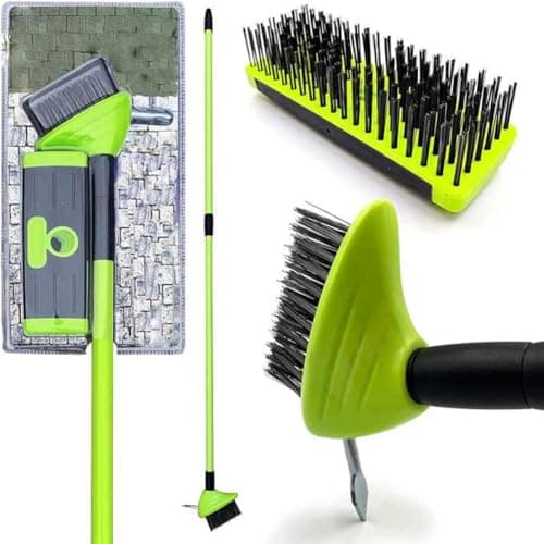 Image of 3-in-1 Telescopic Weed Brush Broom and Metal Scraper Set | Extendable Handle 80-140cm | Remove Weeds, Moss, Algae, and Debris from Patios, Driveways, Garden Paths, and Paving | Green/Black