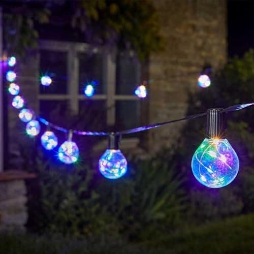 Image of Garden Mile Outdoor String Lights Mains Powered 14m - Multicolour LED Festoon Lights Waterproof Garden String Lights - Plug in Fairy Lights for Patios, Party, Weddings, Pergolas, Gazebos & Home Decor
