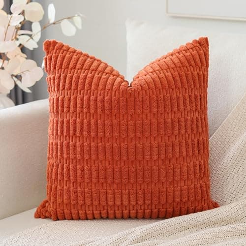 Image of Artscope Corduroy Set of 1 Cushion Cover 55x55 cm Super Soft Boho Striped Square Pillow Covers Case Decorative Modern Cushion Covers for Sofa Couch Bedroom Car Decor Orange