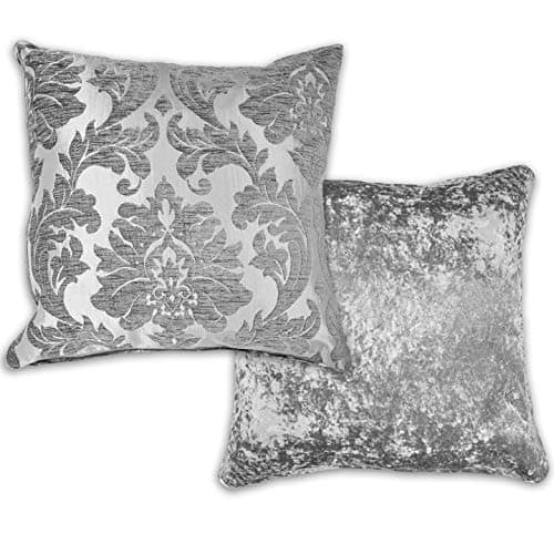 Image of Emma Barclay Damask - Luxury Chenille Jacquard Cushion Cover in Silver - 17x17 (43x43cm)