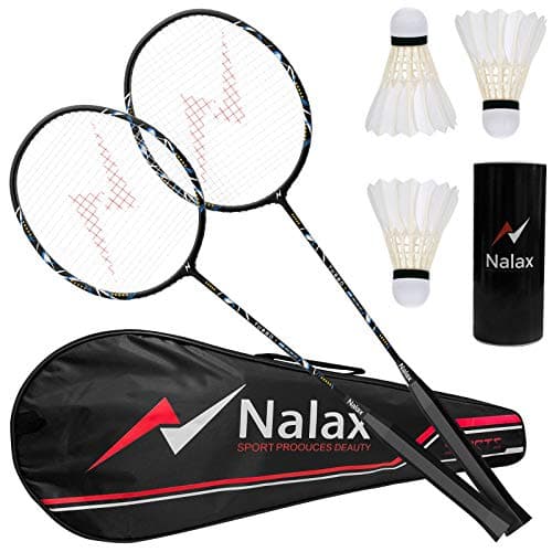 Image of Nalax Badminton Set,2 Player Badminton Rackets Carbon Fiber Racquet with 3 Shuttlecocks and 1 Carrying Bag,Backyard Games for Outdoor,Garden,Beach,Family Fun Game