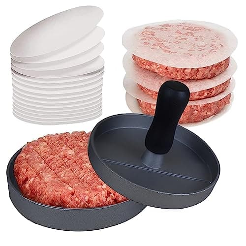 Image of Movstriker Burger Press with 100 Wax Paper Non-Stick Meat Patty Hamburger Press Burger Maker for BBQ, Baking, Stuffed Burgers, Beef Burger