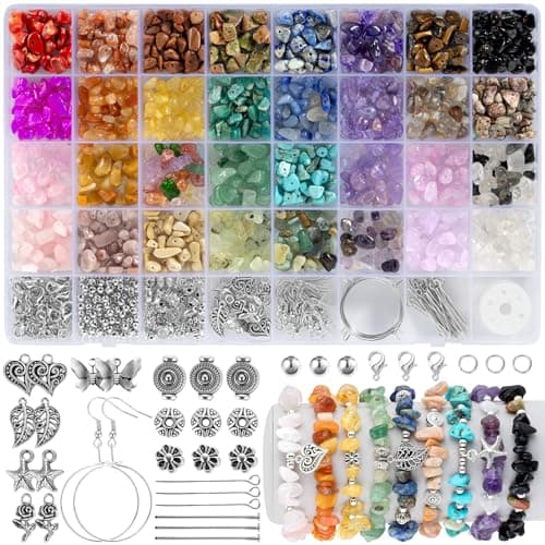 Image of Funtopia 32 Colors Crystal Beads for Jewellery Making,1200 Pcs Bracelet Making Kit Adults Natural Stone Beads 5-8mm Irregular Crystals and Gemstones Chips for Bracelet Necklace Earring DIY Craft