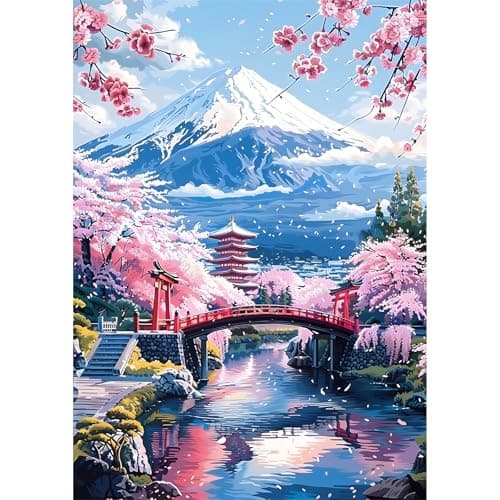 Image of EOBROMD 5D Mount Fuji Diamond Painting Kits for Adults, Full Round Drill Landscape Diamond Art Kits, Flower Crystal Art Kits for Home Wall Decor 30x40cm