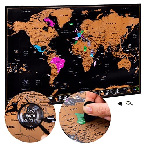 Image of Atlas & Green Scratch Off World Map, All US States, Large A2 70cm x 42cm Travel Map. Places I've been World Poster Scratch Off World Map. Accessories & Gift Tube Black & Brown