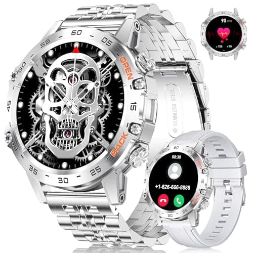Image of FOXBOX Smart Watch for Men, 1.39" Military Smartwatch with SpO2, Sleep Monitor, 24H Heart Rate, Tactical Fitness Watch, 100+ Sports, IP67 Waterproof, Make/Answer Call, 400 mAh, 300+ Watch Face, Silver