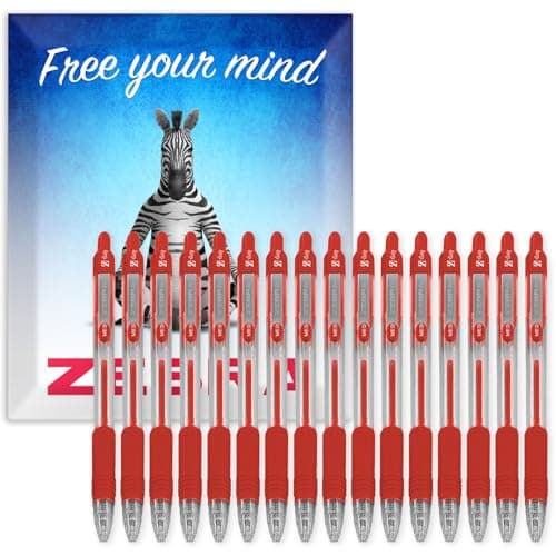 Image of Zebra Pen Z-Grip Retractable Ballpoint Pens - 1.0mm Nib - Pack of 16 - In Envelope Gift Packaging - School, Writing, Work, Office (Red)