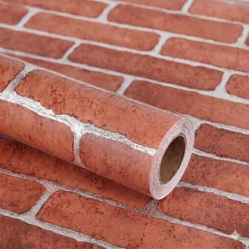 Image of LEPENDOR 17.7" X 393" Brick Decorative Wallpaper Self-Adhesive Wallpaper Lengthen Printed Stick Paper Easy to Apply Peel and Stick Wall Paper - 0.45 x 10 m, Red Brick