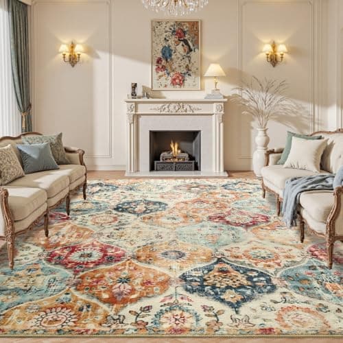 Image of Tuocal Machine Washable Rugs Living Room 200x300cm, Vintage Rug Boho Area Rugs, Non-Slip Carpet Low Pile Non-Shedding Short Low Pile Rugs Large Carpet for Living Room Bedroom Dining Room Kids Room