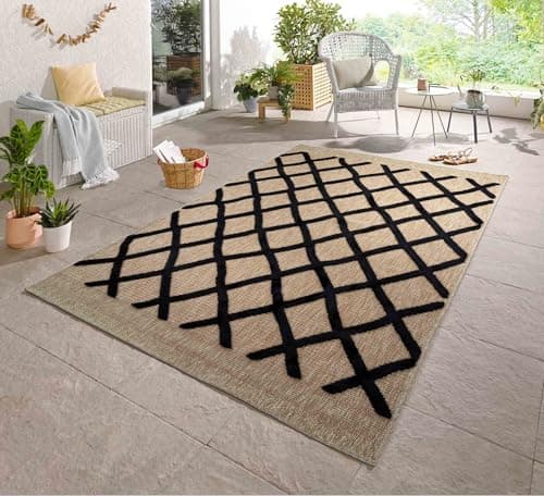Image of Harper Braided Polypropylene Indoor Rug – Living Room Area Rug - Kitchen Floor Rug - Runner for Hallway, Entryway, Corridor - Beach Picnic Use – Aztec, Diamond, Prism Pattern, Black, 120x170 cm