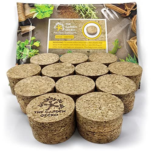 Image of The Garden Gecko Invisible Pot feet for outdoor plant pots and flowers solid agglomerated cork, large-grain pot risers | 24 PACK | Cork