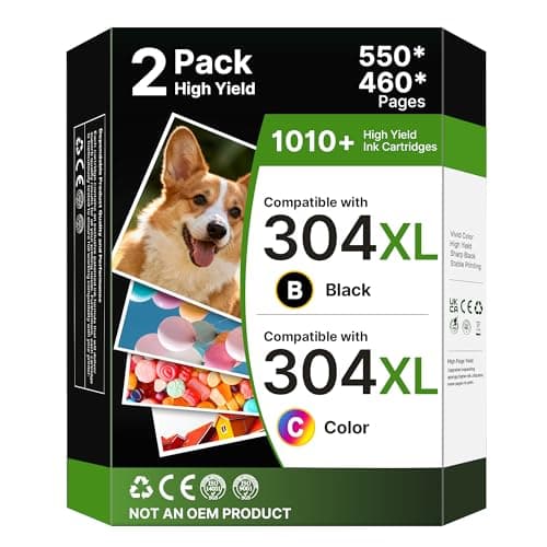 Image of 304XL Printer Ink Cartridges Combo Pack Replacement for HP 304 Ink Cartridges 304 XL Black and Colour for HP Envy 5010 5020 5032 5030 5000 DeskJet 3760 3762 2600 2620 2630 2633 3720 3750 (2-Pack)