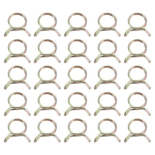 Image of sourcing map 25Pcs Double Wire Spring Hose Clamps, 23mm Inner Dia Fit 23-25mm OD Hose Fuel Line Silicone Tube Clips, Color Zinc