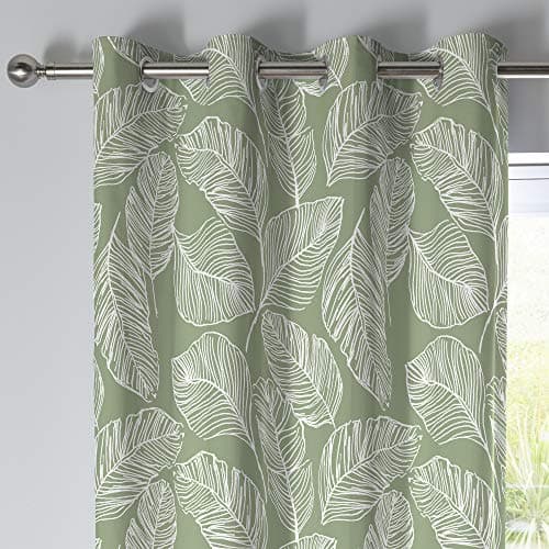 Image of Fusion, Matteo, 100% Cotton Pair of Eyelet Curtains, Green, 90" Width x 90 Drop (229 x 229cm)