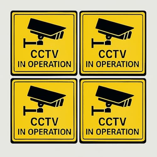 Image of Inside Window CCTV Stickers – Applies Inside Reads Outside – CCTV Warning Sign for Windows – Camera Security Sticker 100mm x 100mm (4 Pack)