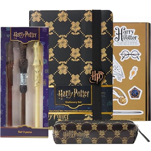 Image of Get Trend Harry Potter Pencil Case Notebook Stickers and Wand Pens Stationery Set for School Supplies Office Elder Wand Hogwarts Gifts for Girls Women (Black Harry Potter)