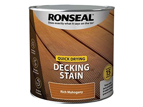 Image of Ronseal Quick Drying Decking Stain – Rich Mahogany, 2.5L, Recoat in 15 Minutes, Slip Resistant Finish, No Flaking or Peeling, Easy Reapply for Exterior Decking, DIY and Garden Use