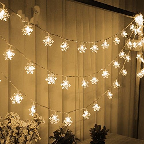 Image of TRIXES Snowflake Lights Christmas Decoration - Indoor Fairy Lights 1.5m 20 Warm White LEDs - Xmas Window Lights - Festive Décor