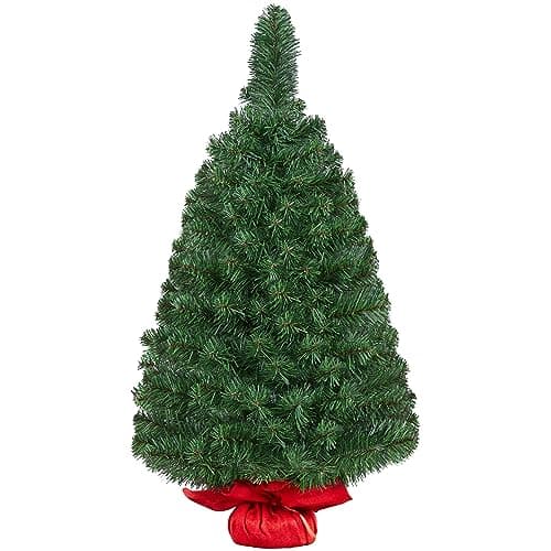 Image of Yaheetech 3FT/90cm Mini Tabletop Artificial Christmas Tree Xmas Holiday Decorative Tree with Cement Base Green