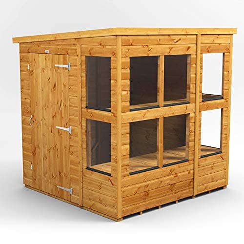 Image of Power Sheds 6x6 Pent Wooden Garden Shed - Brown Potting Shed Greenhouse