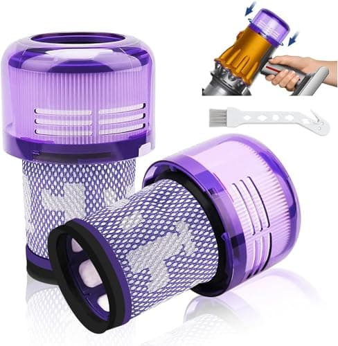Image of 2 Pack V12 Filter, Replacement Filters for Dyson V12 Detect Slim Absolute Extra/Total Clean/Fluffy Vacuums, SV34, SV35 Vacuums, Washable Hepa Filter with 1 Brush, Part#971517-01