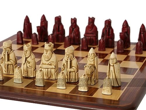 Image of Berkeley Chess Replica Isle of Lewis Chess Set - Cream & Red Chess Pieces - 3.5 Inch King - Made in UK - Historical Strategy Game - Ages 14+