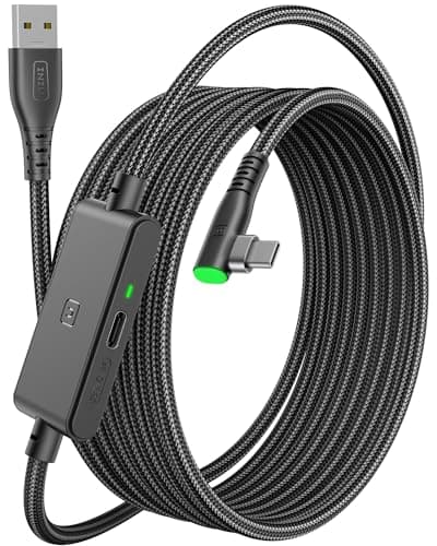 Image of INIU 5M VR Link Cable with Separate Charging Port, USB 3.0 to USB C Cable for Meta Quest 3s 3 2 1 Quest Pro, Pico 4, Steam VR, Gaming PC, High Speed Data Transfer for Virtual Reality Headset - Black