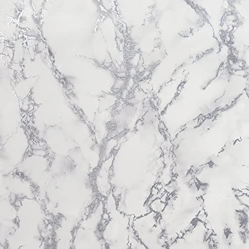 Image of Arthouse Carrara Marble Effect Silver Wallpaper for Living Spaces & Feature Walls, Kitchen Bedroom Hallway Dining 10.05m x 0.53m Roll Encased Glitter Metallic 296701, Full Roll
